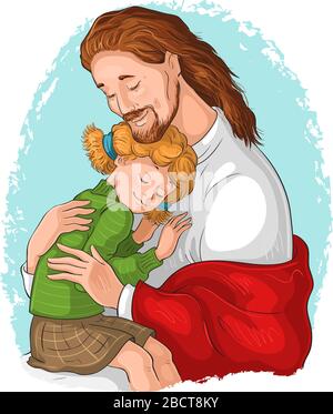 El Abrazo De Dios. Jesús Se Está Acojando A La Niña Fotografía De Stock ...