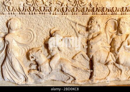 dionisio fiestas relieves, Pamukkale, Hierápolis, Turquía. Foto de stock