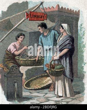 Romaine Antiquite : une marchande d'escargots et de limaces destines aux tables des riches familles, Pompei, Italie (roma antigua : un comerciante de snai Foto de stock