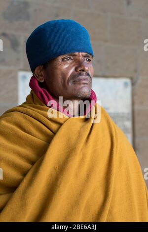 ABA Habteghiorgis monje jefe del monasterio, monje de la Iglesia Tewahedo Ortodoxa Etíope, Monasterio de Debre Libanose, Etiopía, África. Foto de stock
