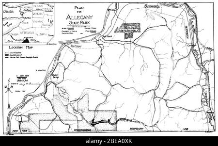 'Español: Un mapa que muestra las fronteras propuestas y los compromisos con el Parque Estatal Allegany en el estado de Nueva York.; 1922; http://hdl.handle.net/2027/uc1.b3853960?urlappend=%3Bseq=44; Comité sobre el Plan de Parques estatales. Asociación del Estado de Nueva York. Un Plan Estatal de Parques para Nueva York, con una propuesta para el tema de New Park Bond. Nueva York: M.B. Brown Printing & Binding Co., 1922, pág. 32; '