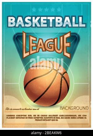 Póster de baloncesto Vector. Pelota de baloncesto. Diseño Sport Bar