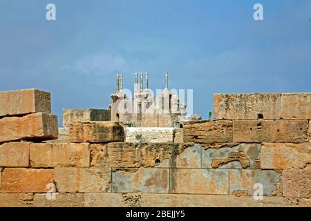 Foro Severan, ruinas romanas en Leptis Magna. Patrimonio de la Humanidad de la UNESCO, Libia Foto de stock