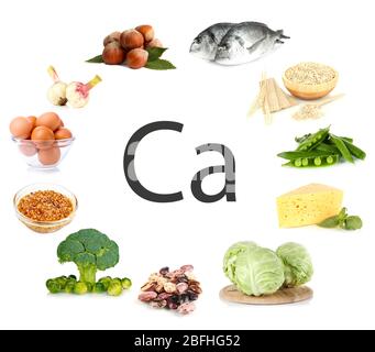 Collage de productos que contienen calcio Foto de stock