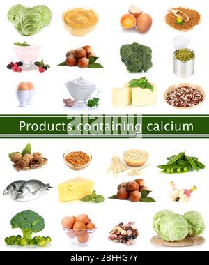 Collage de productos que contienen calcio Foto de stock