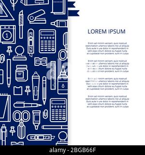 Diseño de plantilla de póster de iconos de línea de diseño de artículos de oficina. Ilustración vectorial Ilustración del Vector