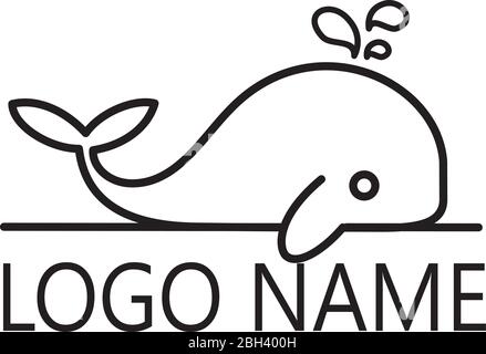 Línea de arte pequeño bebé ballena logotipo vector de diseño para logística, entrega, libertad, consultoría, barco y más. Ilustración del Vector