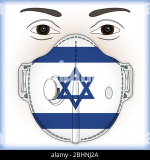 Máscara antiviral para protección antivirus con bandera israelí, ilustración vectorial Ilustración del Vector