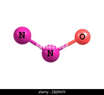 Óxido nitroso, N2O, gas de la risa, modelo de molécula y fórmula