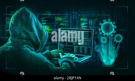 ataque de phishing de la estafa del hacker durante el concepto de seguridad cibernética de la pandemia del coronavirus covid19