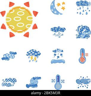 conjunto de símbolos meteorológicos iconos de conjunto Ilustración del Vector