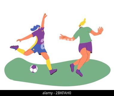 Jóvenes futbolistas mujeres que usan trenzados uniformes juntos. Atlette de  fútbol femenino vestido con ropa deportiva y botas con balón deportivo.  Vector ch. Plana Imagen Vector de stock - Alamy