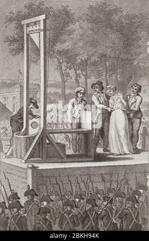 María Antonieta siendo conducida a la guillotina, 16 de octubre de 1793. María Antonieta, 1755-1793. Reina de Francia. Por Christiaan Josi, después de Cornelis van Cuylenburgh (II). Foto de stock