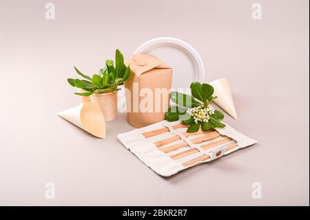 https://l450v.alamy.com/450ves/2bkr2r7/platos-desechables-ecologicos-hechos-de-madera-de-bambu-y-papel-sobre-fondo-gris-cucharas-tenedor-cuchillos-plato-con-concepto-de-reciclaje-espacio-de-copia-2bkr2r7.jpg