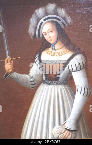 Francia, Loiret, Orleans, Museo de Historia y Arqueología, retrato de Jeanne d'Arc dit Retrato del ayuntamiento (1581) Foto de stock
