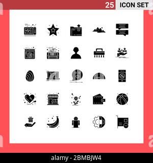 Interfaz móvil conjunto de glifos sólidos de 25 Pictogramas de elementos de diseño vectorial editables de mensaje, burbuja, archivo, sol, colina Ilustración del Vector