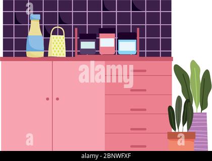 Cocina dentro de los armarios modernos muebles verdes del piso interior