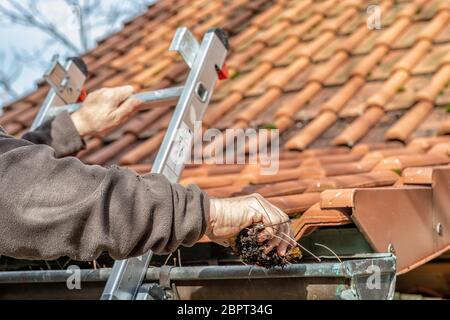 Borrado De Canalones Limpieza De Alcantarillas En Una Casa Usando Equipos De Limpieza De Canaletas De Vacio Nottinghamshire Inglaterra Reino Unido Fotografia De Stock Alamy