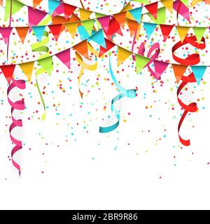 Ilustración de confeti de colores, guirnaldas y serpentinas de fiesta o  carnaval de fondo con la transparencia en el uso de los archivos  vectoriales Imagen Vector de stock - Alamy