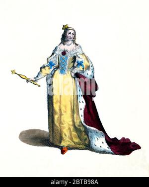 1630 CA, FRANCIA: Francés la reina francesa Anne de Austria von Habsburg ( 1601 - 1666 ) se casó con el rey LUIS XIII ( 1601 - 1643 ) Borbón . Madre del rey Luis XIV le Roi Soleil . Retrato de grabador desconocido , Pubblished in 1757.- ASBURGO - ABSBURGO - HABSBURG - NOBLEZA - NOBILI francesi - Nobiltà francese - FRANCIA - illustrazione - ilustración - grabado - incisione - LUIGI XIII Anna Regina di Francia - corona - corona - pizzo - encaje - perlas - Perla - perla - lusso - lujo - Barocco - MODA - MODA --- ARCHIVIO GBB Foto de stock
