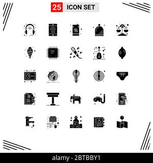 Interfaz Móvil Glifo sólido conjunto de 25 Pictogramas de vacaciones, evento, usuario, celebración, tambor elementos de diseño vectorial editables Ilustración del Vector