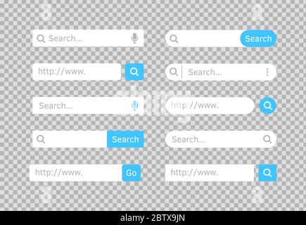 Barra de búsqueda. Sitio web conjunto de barras de IU. Elemento de búsqueda para el sitio web, App, IU y el logotipo. Búsqueda Vector forma con el botón de navegación de sitios web. Ilustración del Vector