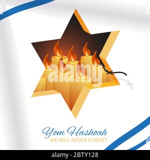 Día de recuerdo del Holocausto 27 de enero plantilla. Estrella Judía de David y Candles detrás de fondo blanco. Ilustración vectorial Ilustración del Vector