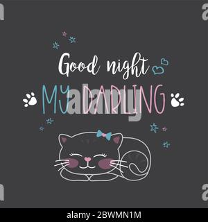 Lindo gato y frase gracioso - buenas noches mi querido,vector ilustración Imagen Vector de stock - Alamy Lindo gato y frase gracioso - buenas noches mi querido,vector ilustración Imagen Vector de stock - Alamy