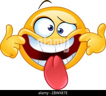 Emoticono Loco Cara Emoji Con La Lengua Hacia Fuera Apuntando A Su Cabeza Imagen Vector De Stock