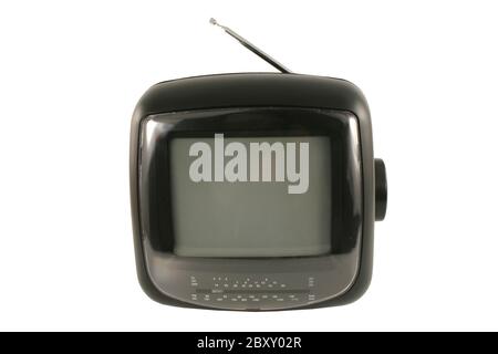 Pantalla estática vintage portátiles con antenas de televisión. Aislado en  blanco Fotografía de stock - Alamy