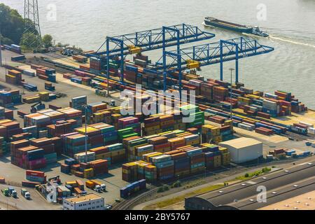 Puerto de Duisburg, Puerto de contenedores en el puerto de registro II, 30.04.2019, vista aérea, Alemania, Renania del Norte-Westfalia, Área de Ruhr, Duisburg