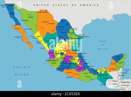 Mapa Politico De Mexico Colorido Con Capas Claramente Etiquetadas Y Separadas Ilustracion Vectorial 2c053ek 