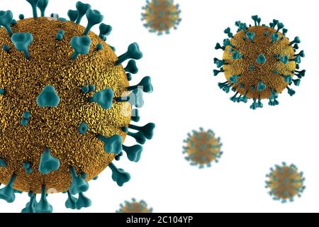 Moléculas de coronavirus Covid-19 sobre fondo blanco. Visualización 3D, Ilustración 3D Foto de stock