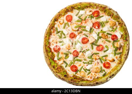 Sabrosa pizza italiana aislada sobre fondo blanco. Plano. Espacio de copia Foto de stock