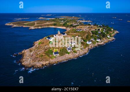 Francia, Normandía, departamento de la Mancha, islas Chausey, Grande île, vista aérea Foto de stock