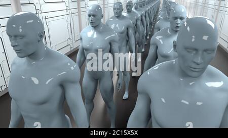 renderización 3d. Escena futurista y figura humanoide