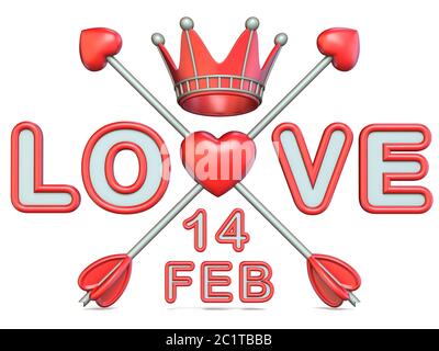 El día de San Valentín icono 3d, arco cupido y flecha con el