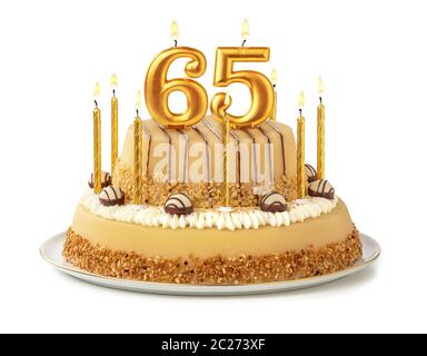 Torta Festiva con velas de oro - número 65 Foto de stock