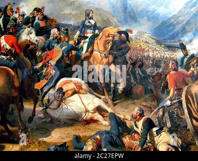 Napoleón en la batalla de Rivoli (14 de enero de 1797) - Henri Felix Emmanuel Philipoteaux, 1844 Foto de stock