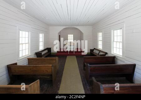 Interior de la primera Iglesia Bautista Africana en la Isla Cumberland, Georgia Foto de stock