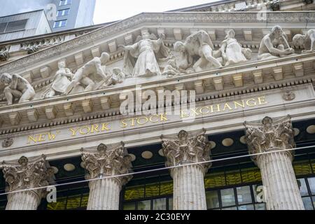 Edificio de la Bolsa de Nueva York, NYSE, Wall Street, Distrito Financiero, Manhattan, Ciudad de Nueva York, Estado de Nueva York, Estados Unidos Foto de stock