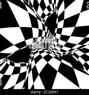 Vector de ilusión óptica. Túnel vectorial abstracto. Blanco y Negro Resumen túnel de agujero de gusano hipnótico.