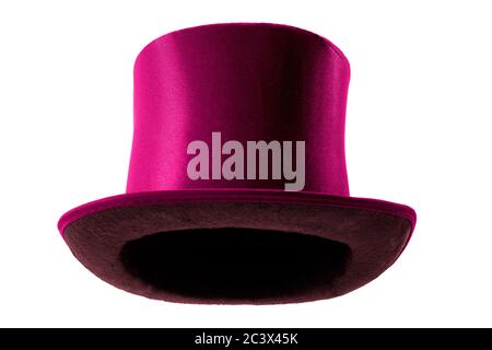 Elegante atuendo, moda de los hombres Vintage y magia muestran idea conceptual con sombrero rosa victoriano con recorte de camino en la técnica de maniquí fantasma