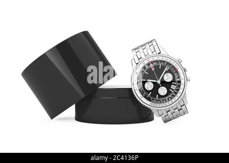 Reloj despertador analógico clásico de lujo negro sobre una mesa extreme  closeup. representación 3d