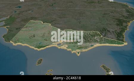 Haga un zoom en Victoria (estado de Australia) extruido. Perspectiva oblicua. Imágenes por satélite. Renderizado en 3D Foto de stock