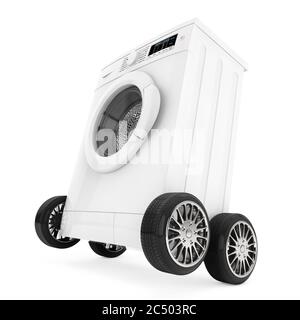 Lavadora moderna sobre ruedas sobre fondo blanco. Presentación 3d  Fotografía de stock - Alamy