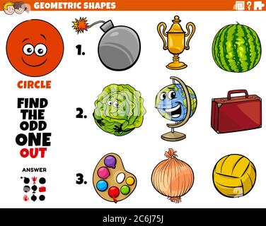 Dibujo de dibujos animados de forma geométrica de círculo Educativa Odd OBE fuera de tarea para niños Imagen Vector de stock con circulos para niños Dibujo de dibujos animados de forma geométrica de círculo Educativa Odd OBE fuera de tarea para niños Imagen Vector de stock