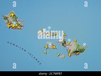 Tráfico aéreo en las islas hawaianas (17 de julio de 2020, UTC 19.31) en Internet con el sitio de Flightrdar 24, durante la pandemia del Coronavirus