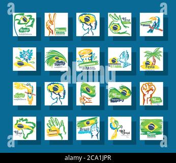 paquete de brasil independencia día iconos vector ilustración diseño Ilustración del Vector