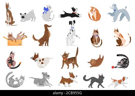 Cute Dibujos Animados Gatos Y Perros Con Diferentes Emociones. Colección De  Pegatinas. Conjunto De Vectores De Emoticones Y Emoticones De Doodle  Ilustraciones svg, vectoriales, clip art vectorizado libre de derechos.  Image 84480523